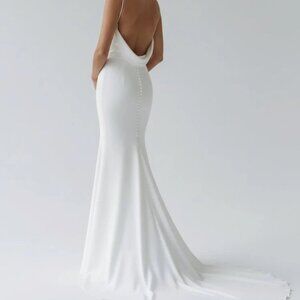 NEW Elegant Mermaid V-Neck Elastic Satin Long Wedding Dresses
